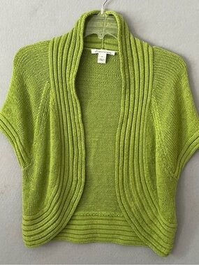 Kenneth Cole NY Short Sleeve Shrug Cardigan M Lime Green Cropped Knit Y2K Boho